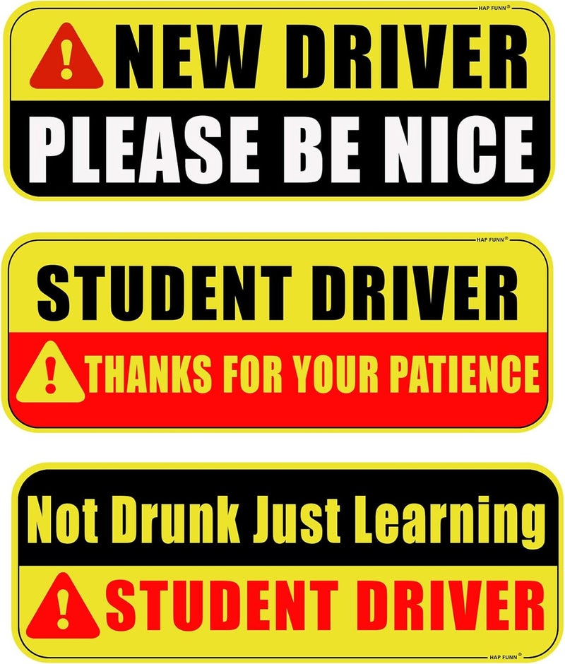 HAP FUNN Large Student Driver Magnet for Car, 3 PCS New Driver Magnet Sticker Sign for Car, Reflective Magnetic Warning Bumper Sticker for Students Novices, Removable Safety Rookie Attention Sign - Image 1